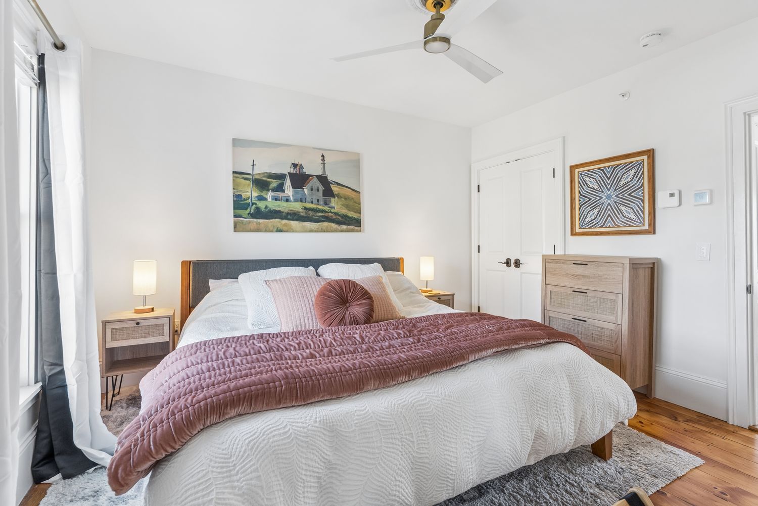 Second bedroom with queen bed and paired nightstands, Residence One